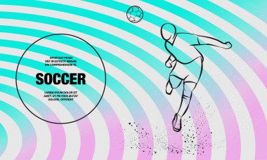 Futbol oyuncusu topa doğru gidiyor. Bir futbolcu atlama ve futbol topu Vektör silueti. Futbolcu spor illüstrasyon vektör anahat