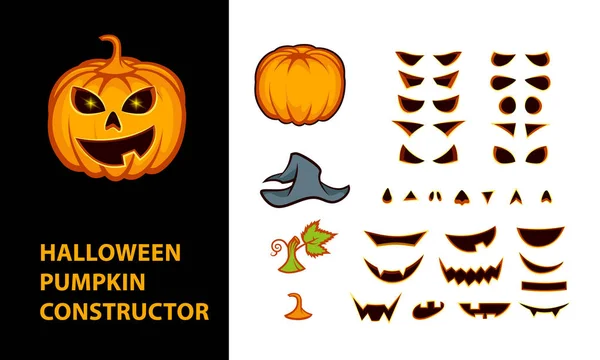 Halloween pumpkins constructor with emotional faces. Jack lantern character parts for animation. — Stock Vector
