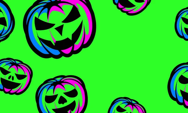 Halloween-Hintergrund. Halloween-Nacht-Party-Poster mit grüner Neon-Kürbislaterne. — Stockvektor