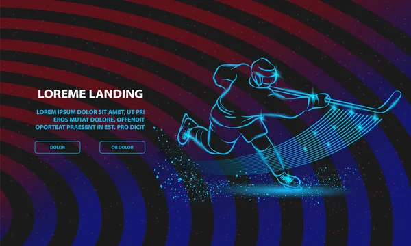 Il giocatore di hockey spara al disco con una mazza da hockey. Sfondo sportivo vettoriale per il modello di pagina di atterraggio . — Vettoriale Stock