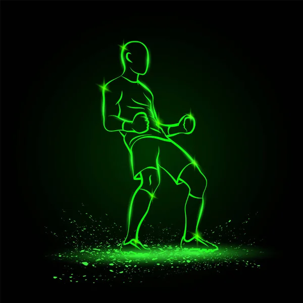 足球获奖者的姿态是一个足球运动员的轮廓. 矢量绿色霓虹灯运动胜利图解. — 图库矢量图片