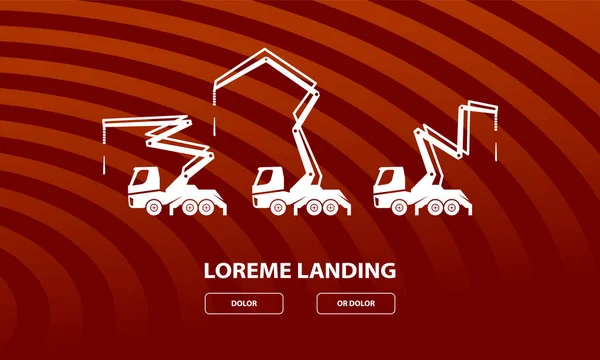 Betonpumpwagen setzen und verschiedene Arbeitspositionen ein. Illustration von Baumaschinen für Landing Page Template. — Stockvektor