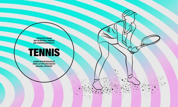 Profi női teniszező áll készen egy szervára. A tenisz sport illusztráció vektorvázlata. — Stock Vector