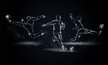 Futbol oyuncuları ayarlayın. Metalik doğrusal futbol oyuncu gösterim amacıyla spor afiş, arka plan ve el ilanı.