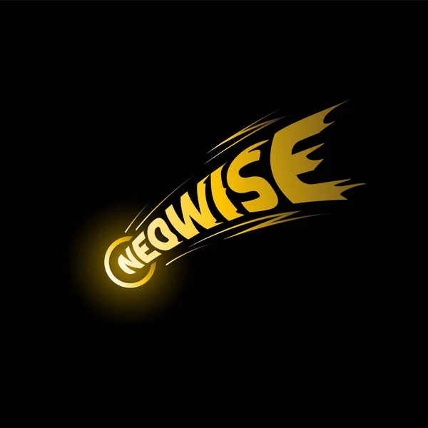 Comet C 2020 F3 Neowise Schriftzug Emblem auf schwarzem Hintergrund. — Stockvektor