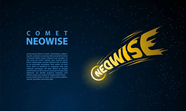 Comet Neowise επιστολόχαρτο έμβλημα σε φόντο αστεριών. Πρότυπο διάνυσμα πανό με σύμβολο κομήτη. — Διανυσματικό Αρχείο