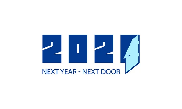 2021 년 : 2020 New Year conceptual illustration with open door idea. 내년 슬로건과 달력의 배경은 다음 문입니다. — 스톡 벡터