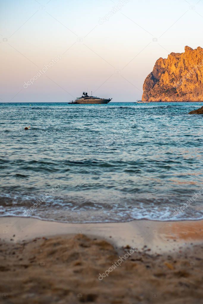 Luxury Yacht Anchored in Tranquil Bay in the Mediterranean Sea a