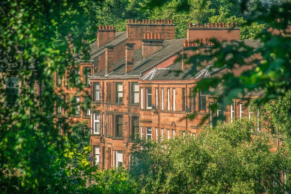 Glasgow Tenement Apartments Leafy Street — Foto de Stock