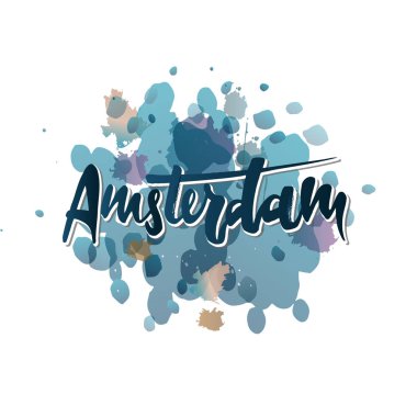 Elle çizilmiş etiket Amsterdam city ile yazı. Bu resimde bir Yazdır T-shirt, çanta, duvar, poster, tarih ve Turizm veya ziyaret promosyon için kullanılabilir.
