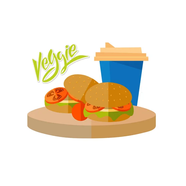 Veggie Burgers Logotipo Letras Ilustración Para Menú Café Comida Rápida — Vector de stock