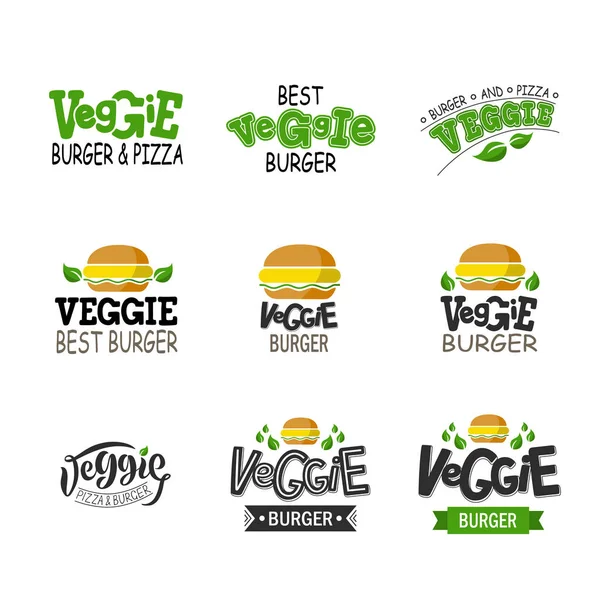 Veggie Burgers Lettering Logo Illustration Fastfood Cafe Menu Banner Poster — Stock Vector