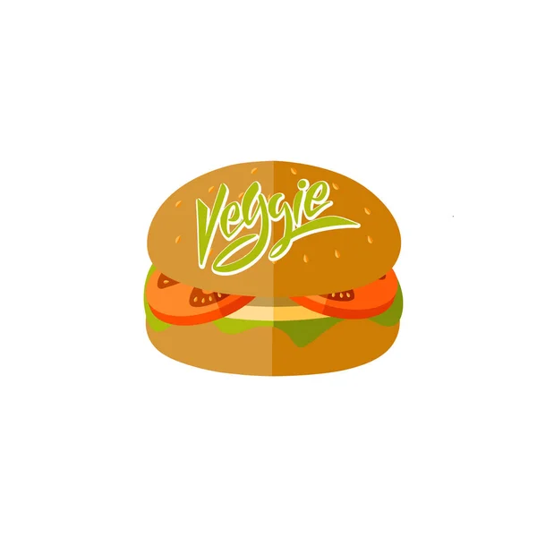 Veggie Burgers Lettering Logo Illustration Fastfood Cafe Menu Banner Poster — Stock Vector