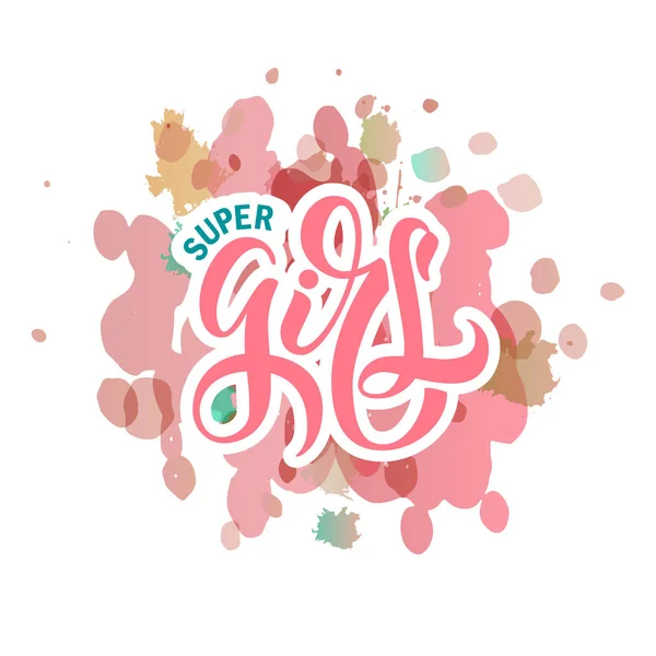 Illustration Vectorielle Super Girl Pour Vêtements Fond Aquarelle Icône Badge — Image vectorielle
