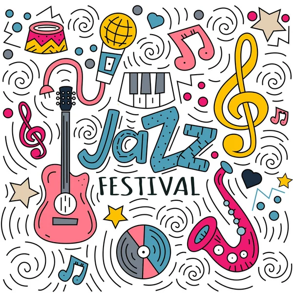 Poster Voor Het Jazzfestival Met Saxofoon Wind Instrumenten Een Microfoon — Stockvector