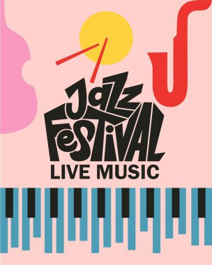 Müzik aletleri ile Caz Festivali için vektör seti poster. Müzik etkinlikleri, caz konserleri için idealdir.