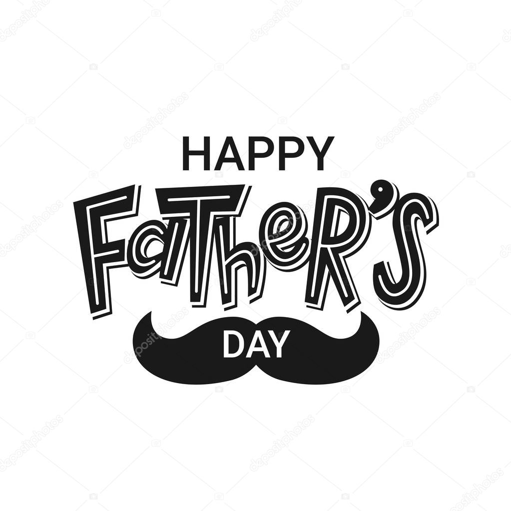 Vector father's day greetings card with hand lettering - happy father's day - with a hat and mustaches in a circle. - Vector