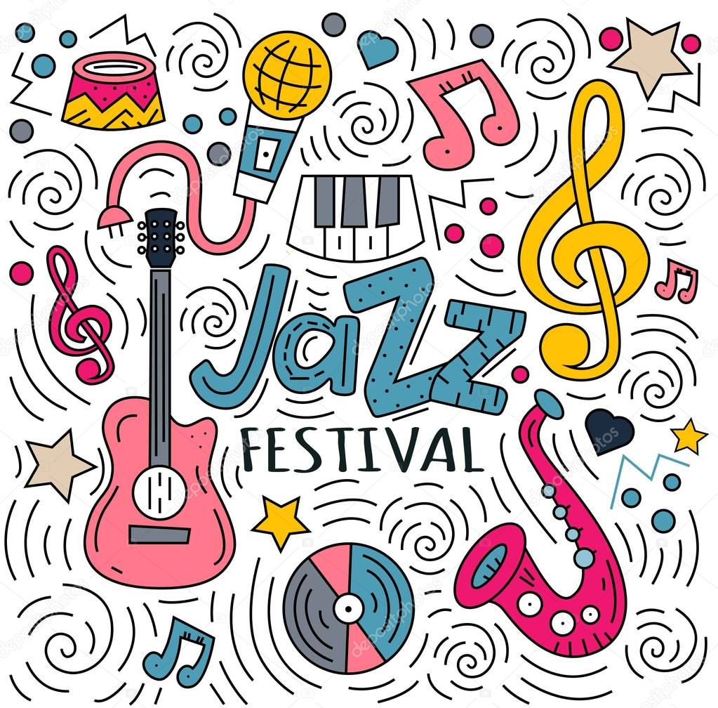 Vector set poster for the jazz festival with music instruments. Perfect for music events, jazz concerts.