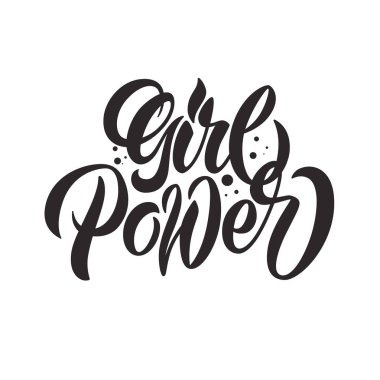 Kız Güç - handdrawn illüstrasyon. Feminizm alıntı vektör yapılmış. Kadın motivasyon sloganı. Tişörtler, posterler, kartlar için yazıt. Çiçek dijital kroki tarzı tasarım.