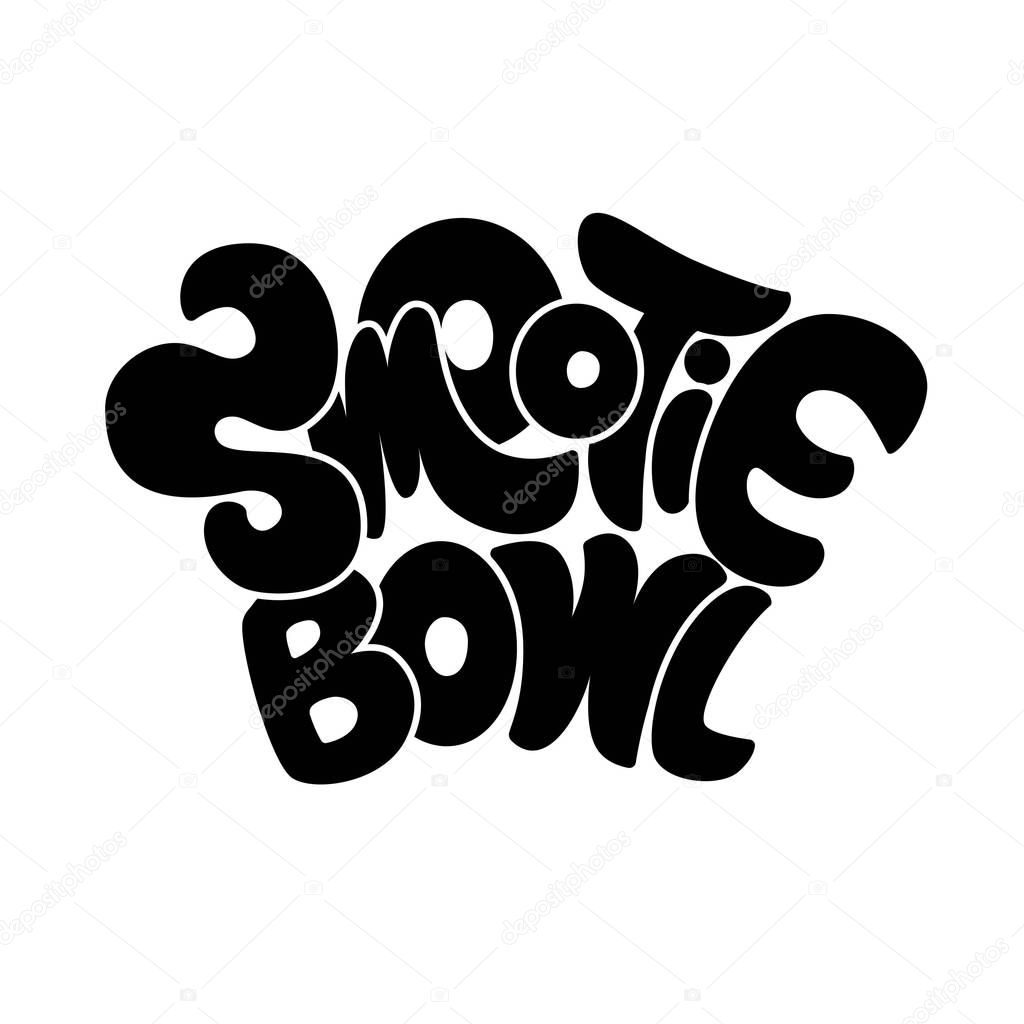 Smoothie Bowl Logo for Restaurant Vector Design Element. Healthy food menu. Hand drawn Illustration. Text in the dish plate. Calligraphy with lettuce illustration - Vector