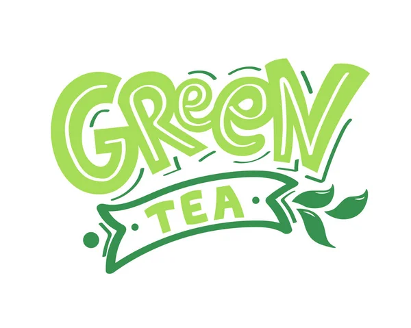 Green Tea hand written lettering logo Isolated on white background — Stock Vector