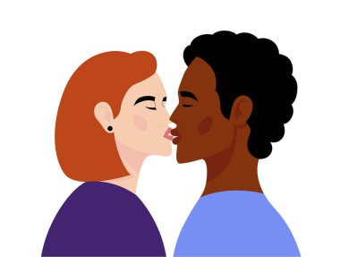 Adam ve kız öpüşüyorlar. Özgür aşk, ilişkiler, aşk ve romantizm kavramı. Düz biçimli vektör illüstrasyonu.