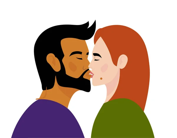 男的和女的在接吻自由的爱 爱和浪漫的概念 平面样式的矢量图解 — 图库矢量图片