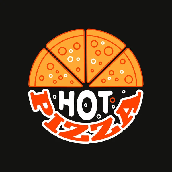 Logotipo de pizza quente no fundo preto — Vetor de Stock