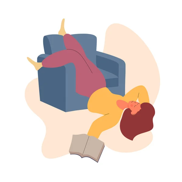 Vector illustration of girl lying on the floor with a book in hand — Stock Vector