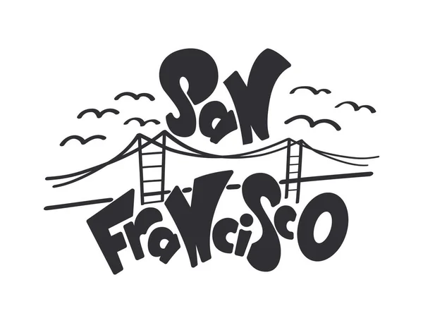 San Francisco bridge flat hand drawn illustration — Stock Vector