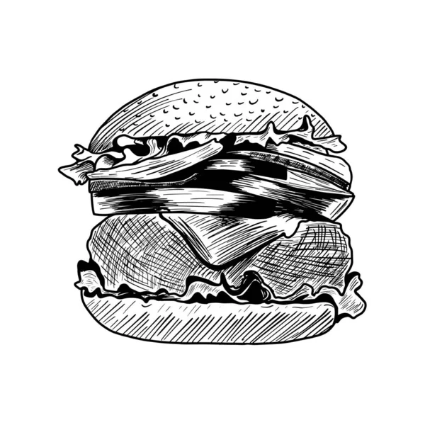 Croquis Burger Dessiné Main Illustration Vectorielle — Image vectorielle