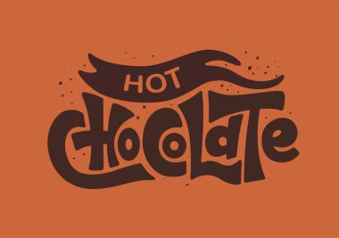 Sıcak çikolata logosu, vektör çizimi, amblem tasarımı. İnternet için mektup, tebrikler, promosyon resimleri haberler, davetiyeler, kartpostallar, afişler
