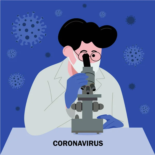 Vektor Ilustrasi Laboratorium Kimia Dengan Gaya Datar Ilmuwan Mencari Mikroskop - Stok Vektor