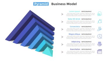 Half of pyramid lying on side split into 6 parts or layers and place for text. Concept of six features of business project. Modern infographic design template. Vector illustration for presentation. vector Half of pyramid lying on side split into 6 parts or layers and place for text. Concept of six features of business project. Modern infographic design template. Vector illustration for presentation. vector