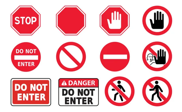 停止許可されていません危険警告標識を入力しないでくださいベクトル注意禁止された注意または入場標識禁止されていません歩行者の歩行やシンボルを実行することは禁止されています高速道路禁止された緊急注意 — ストックベクタ