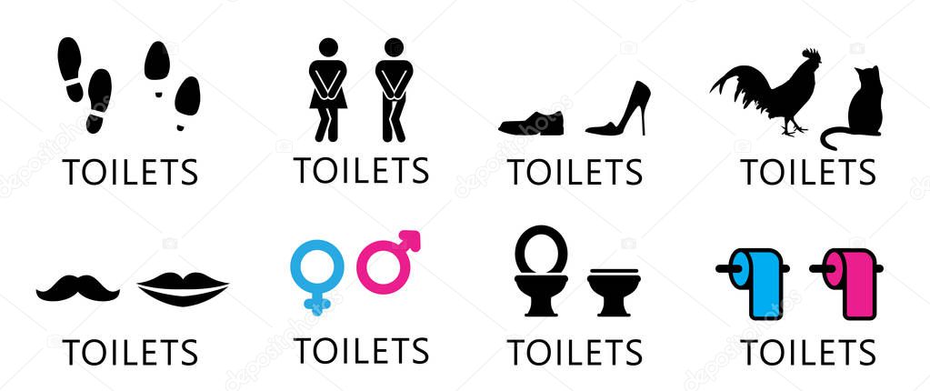 Funny fun toilet day toilets WC icon restroom footprints footsteps feet shoes shoe sole clipart sign signs vector eps walks walking print urinalpaper rooster cat pussy puss people gender man men