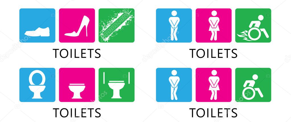 Toilet day toilets wc restroom wheelchair sign vector eps icon handicap people man lady woman women boy girl young fun funny human sign signs footstep feet shoe gender paper rooster people person old