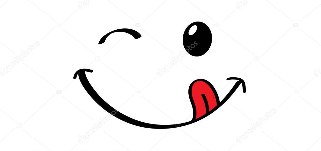 Yummy smile with tongue lick mouth World smile day or month Food  logo Smiling everyday Funny vector laugh cartoon comic sign Delicious, tasty eating emoji lip face Emotion smiley lips symbol licking