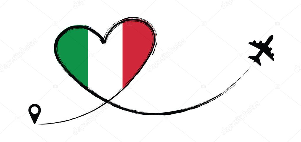 Flag Italy italia italian Love Romantic travel Airplane air plane Aircraft Aeroplane flying fly jet airline line path vector fun funny pin location pointer route trace sign track vacation holliday