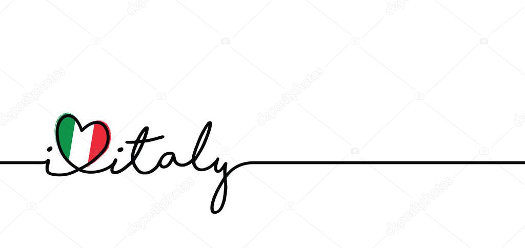 Slogan i love you Italy with Italia flag. Love heart month or happy singles day. Travel hollyday or for romantic, wedding vacantion banner. Fun vector icon sign