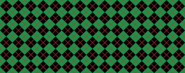 Yeşil, kırmızı İskoç Argyle stili. Elmas deseni. Eşkenar dörtgen, kare düz tartan Checker izinden ters baklava deseni. Vector Gingham ve Bluffalo kontrol hattı. Noel, xmass.