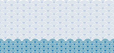 Sashiko dalgası. Japon dalgalı desenli Asya tarzı Japonya 'nın kusursuz arka plan süslemesi okyanus dalgaları konsepti Mutlu yıllar Vector dairesi doğu kumaşı Seigaiha sembolü Seigainami. Kırmızı