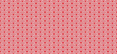 Sashiko dalgası. Japon dalgalı desenli Asya tarzı Japonya 'nın kusursuz arka plan süslemesi okyanus dalgaları konsepti Mutlu yıllar Vector dairesi doğu kumaşı Seigaiha sembolü Seigainami. Kırmızı