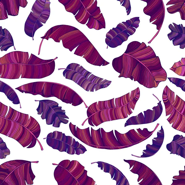 香蕉的异国情调 充满活力的紫色叶子的无缝模式 五颜六色的紫色热带树叶装饰图像 — 图库照片
