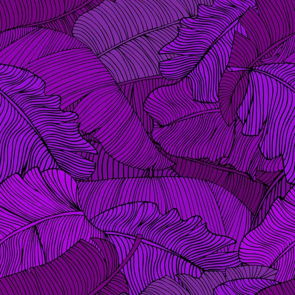 无缝模式的异国情调 明亮的紫色香蕉叶特写镜头 与热带树叶的装饰图像 — 图库照片