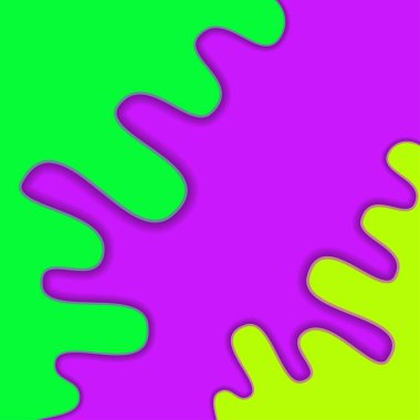 Renkli kağıt dalgalar, Soyut, geometrik arka plan doku katmanları derinlik tonlarında mor, Ufo yeşil, sarı. Tarzı kağıt kesme.