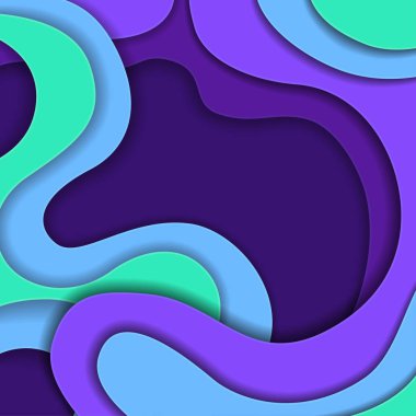 Renkli kağıt dalgalar, mavi, mavi, turkuaz tonları derinlemesine 3d soyut, geometrik arka plan doku katmanları. Kağıdı tarzı kesin. Vektör çizim.