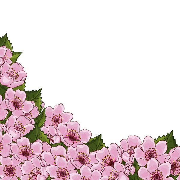 Frame for text with spring flowers of pink cherry, sakura, on a white background. Idea for design postcard, invitation, background, congratulation. Vector illustration EPS 10.