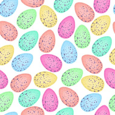 Paskalya yumurtaları saydam bir arka plan üzerinde izole bir dizi kesintisiz renkli desen. Ambalaj, kartları, arka plan için fikir.