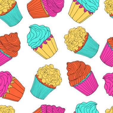 Çok renkli kek seamless modeli üzerinde şeffaf arka plan izole.